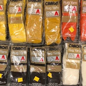 VTG 70s Lot of 12 CARON Acrylic Rug Yarn Packs~Yellow~Gold~Orange~White~Black